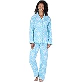 PajamaMania Women's Cotton Flannel Long Sleeve Button-Down Pajamas PJ Set