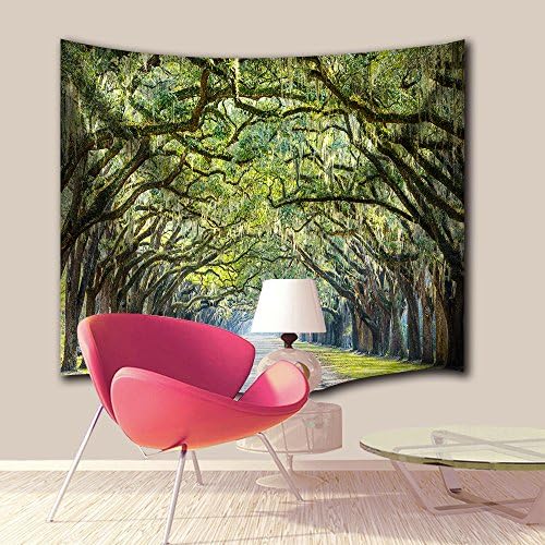 Nature Tapestry Hanging By IMEI,Long Pathway in Arch Tree Covered Green Forest Wall Tapestries Sofa Cover Bedspread Dorm Accessories Wall Decor (51 X 60 Inch, Oak Trees Forest Avenue Roads)
