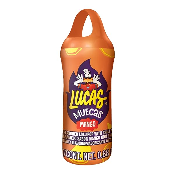 LUCAS MUECAS LOLLIPOP MANGO FLAVOR CANDY, 0.96OZ – 10 PIECES PACK FOR TREATS, SNACK, PARTIES, PIÑATAS