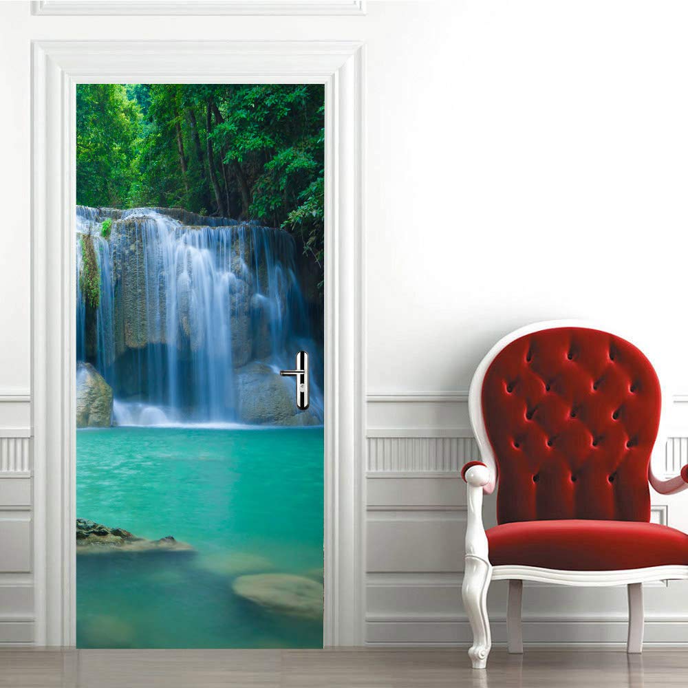 MUMOHO 3D Door Mural Green Door Office Art Door Stickers for Interior Doors, Bedroom Living Room Bathroom House Decoration 30.31"*78.74"