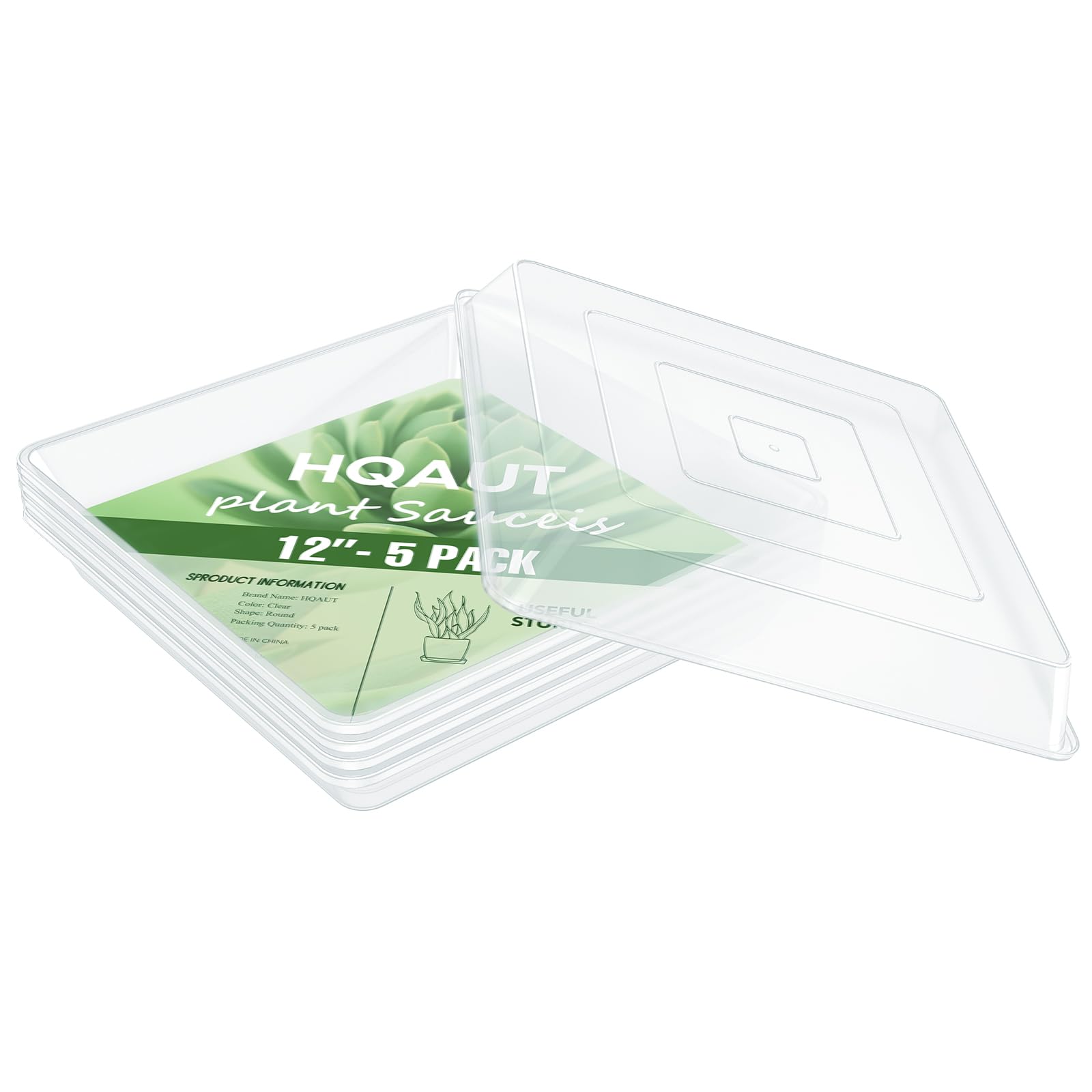 Photo 1 of HQAUT Square Clear Plant Saucers 16/14/12/10/8/6/4 Inch, 5 Pack Pant Pot Trays, Durable Plastic Water Catcher Trays for Planter Pots, Flower Plant Drip Trays for Indoor & Outdoor Plants