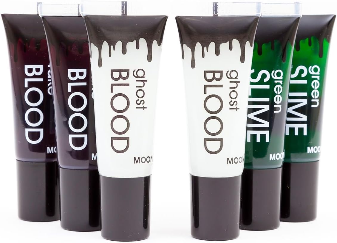 Moon Glow, 10ml Halloween Multipack, 2x Fake Blood, 2x Green Slime, 2x Ghost Blood. Perfect for Halloween Vampire