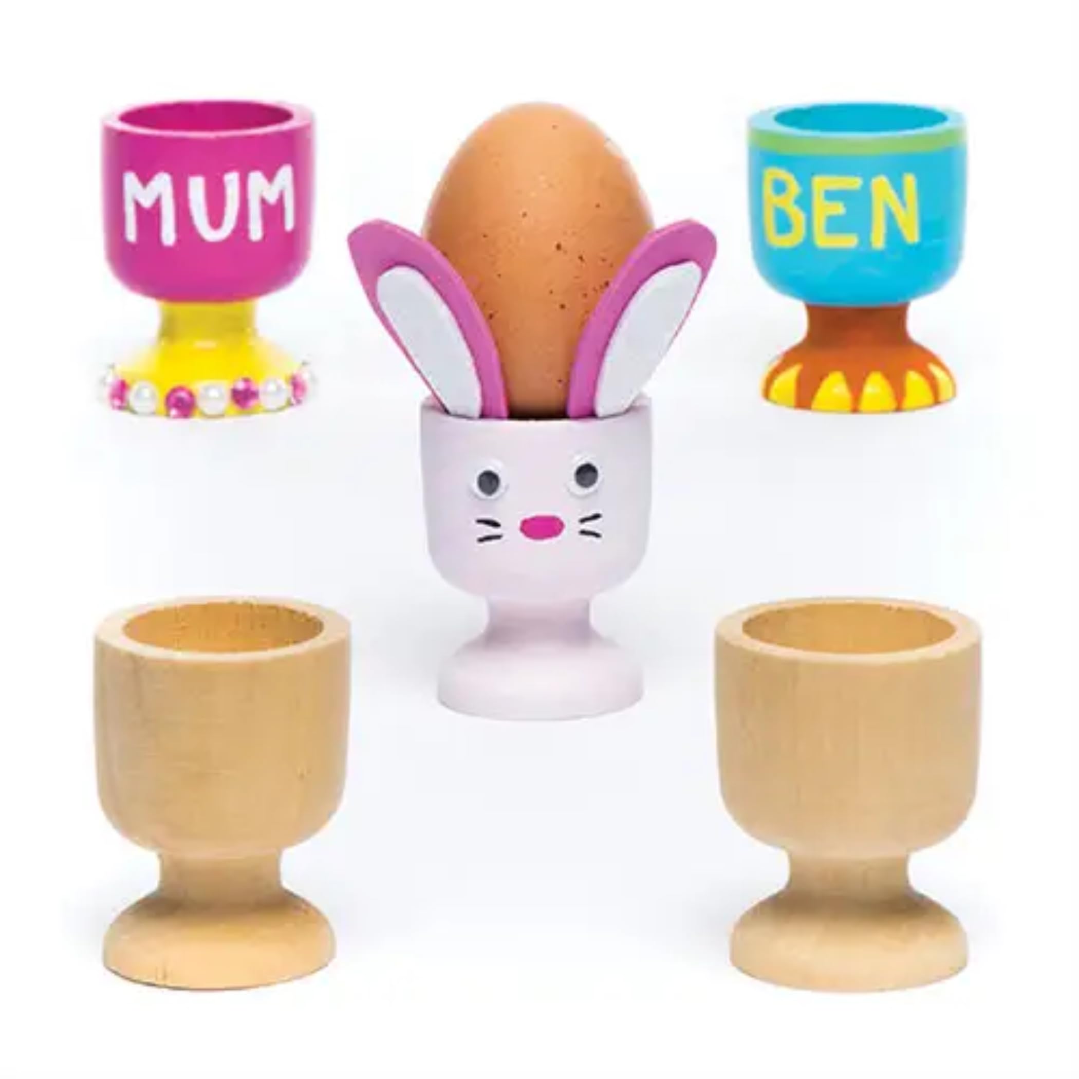 Baker Ross EA448 Wooden Egg Cups Craft Project — Ideal for Kids' Arts and Crafts, Educational Toys, Gifts, Keepsakes and More (Pack of 6), 48mm