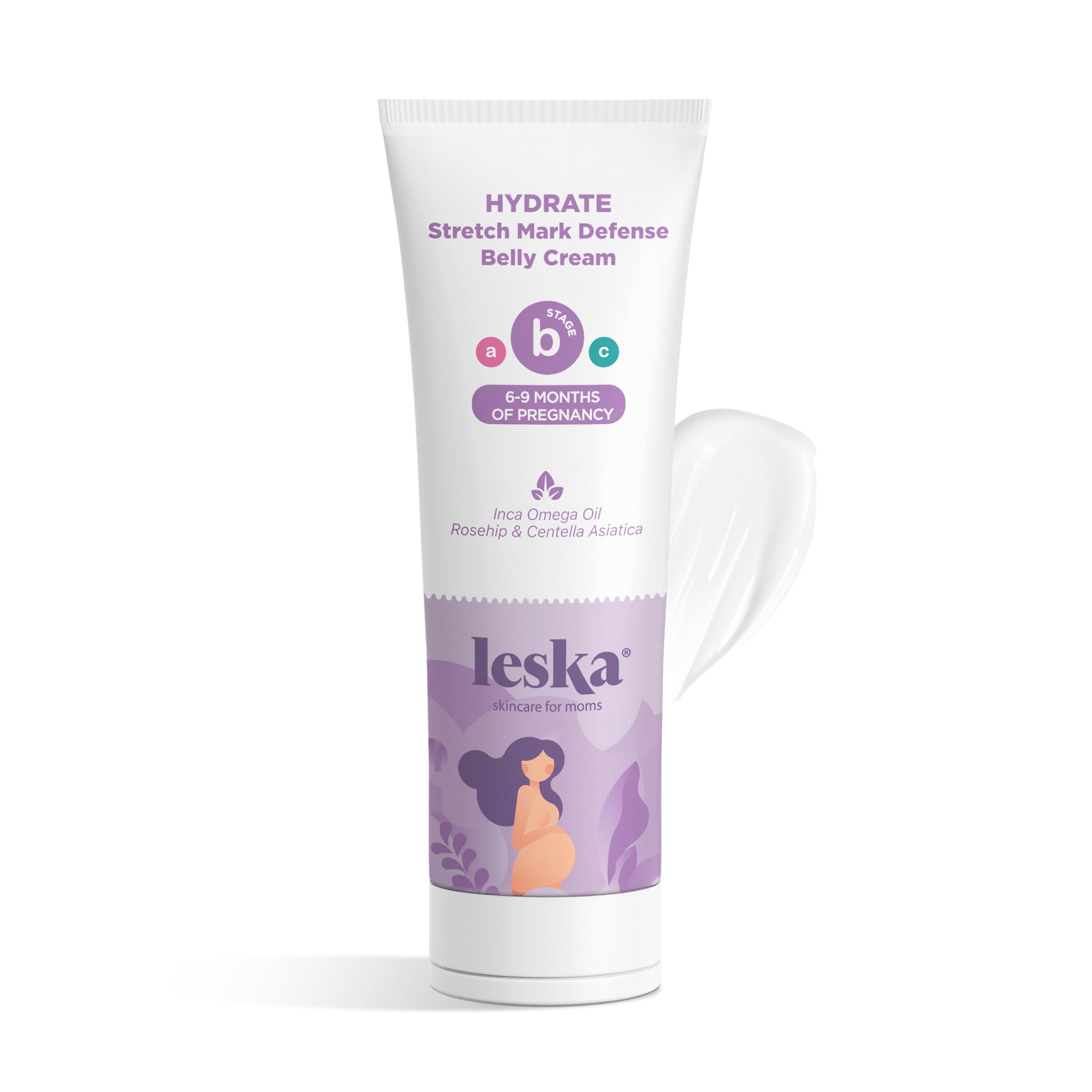 LESKA Maternity Stretch Mark Cream | STAGE B: HYDRATE Stretch Mark Defense Belly Cream (Pregnancy Months 6-9) | Part of a Complete 3-Stage Pregnancy Skincare System | New Mom Gifts (4oz)