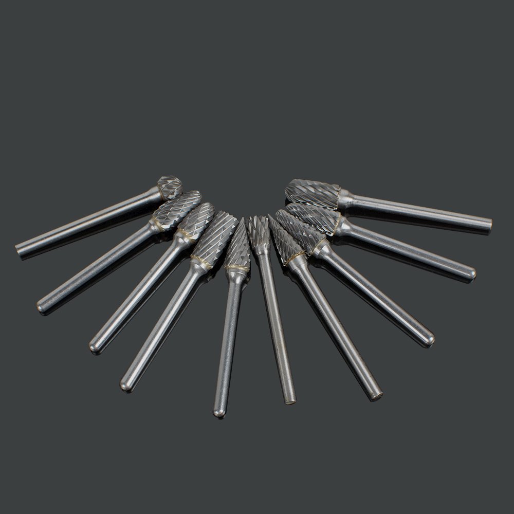 Ovovo 10 pcs Double Cut Tungsten Carbide Rotary Burr SET 1/8（3mm）for Grinder Drill DIY Wood Metal Carving Engraving Drilling