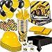 Construction Party Supplies - 16 Guest - Plates, Cups, Napkins, Tablecloth, Cutlery, Loot Bags, Balloons, Hard Hats, Tattoos - Black and Yellow Builder Zone Theme Birthday