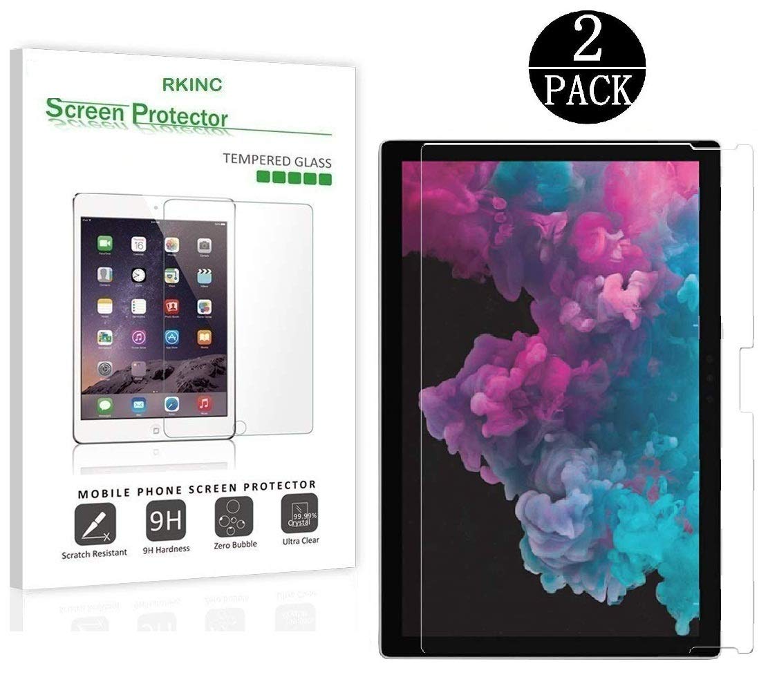 RKINC for Surface Pro 4/5/6 Screen Protector, [2 Pack] Crystal Clear Tempered Glass Screen Protector [9H Hardness][2.5D Edge][0.33mm][Scratch Resist] for Microsoft Surface Pro 6/ Pro (5th Gen)/ Pro 4