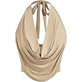 SOLY HUX Women's Halter Draped Front Tank Top Sexy Backless Going Out Crop Vest Tops