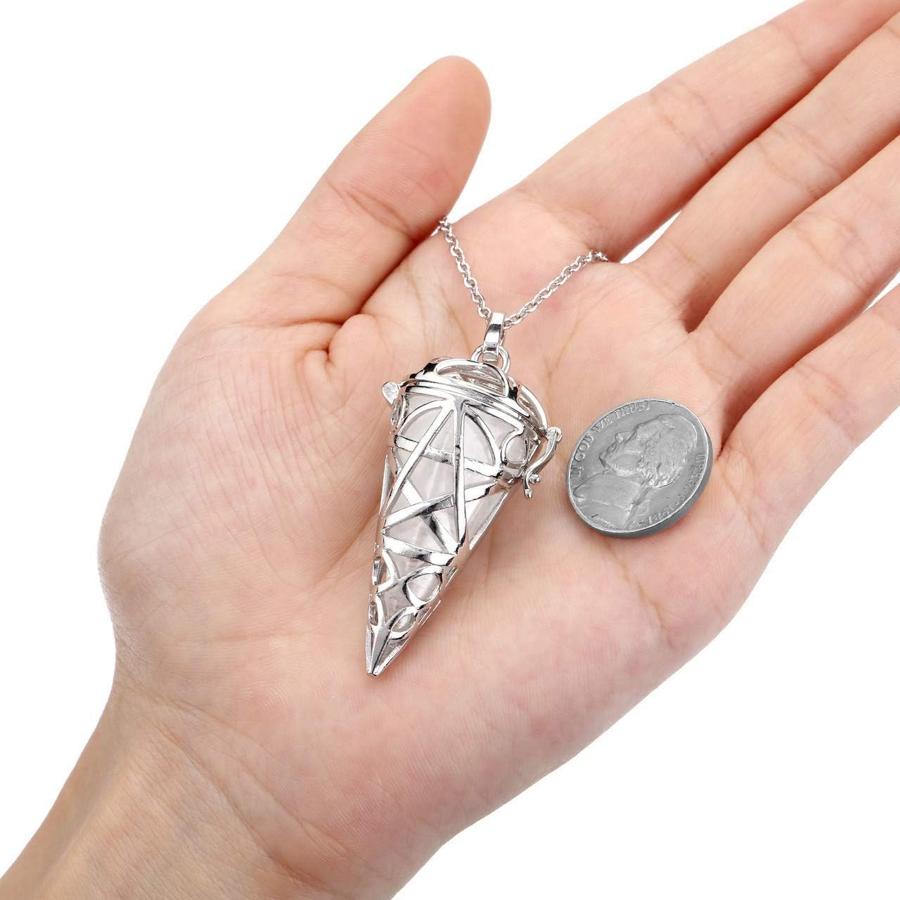 JOVIVI Clear Quartz Reiki Healing Crystal Locket Pendant Necklace Gemstone Hexagonal Pointed Necklace Pendulum Dowsing Divination Jewellery for Women - Image 5