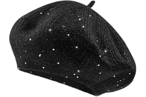 Century Star Sequin Beret Hats for Women Classic Knitted Lady French Stylish Beret for Girls Solid Color Beanie