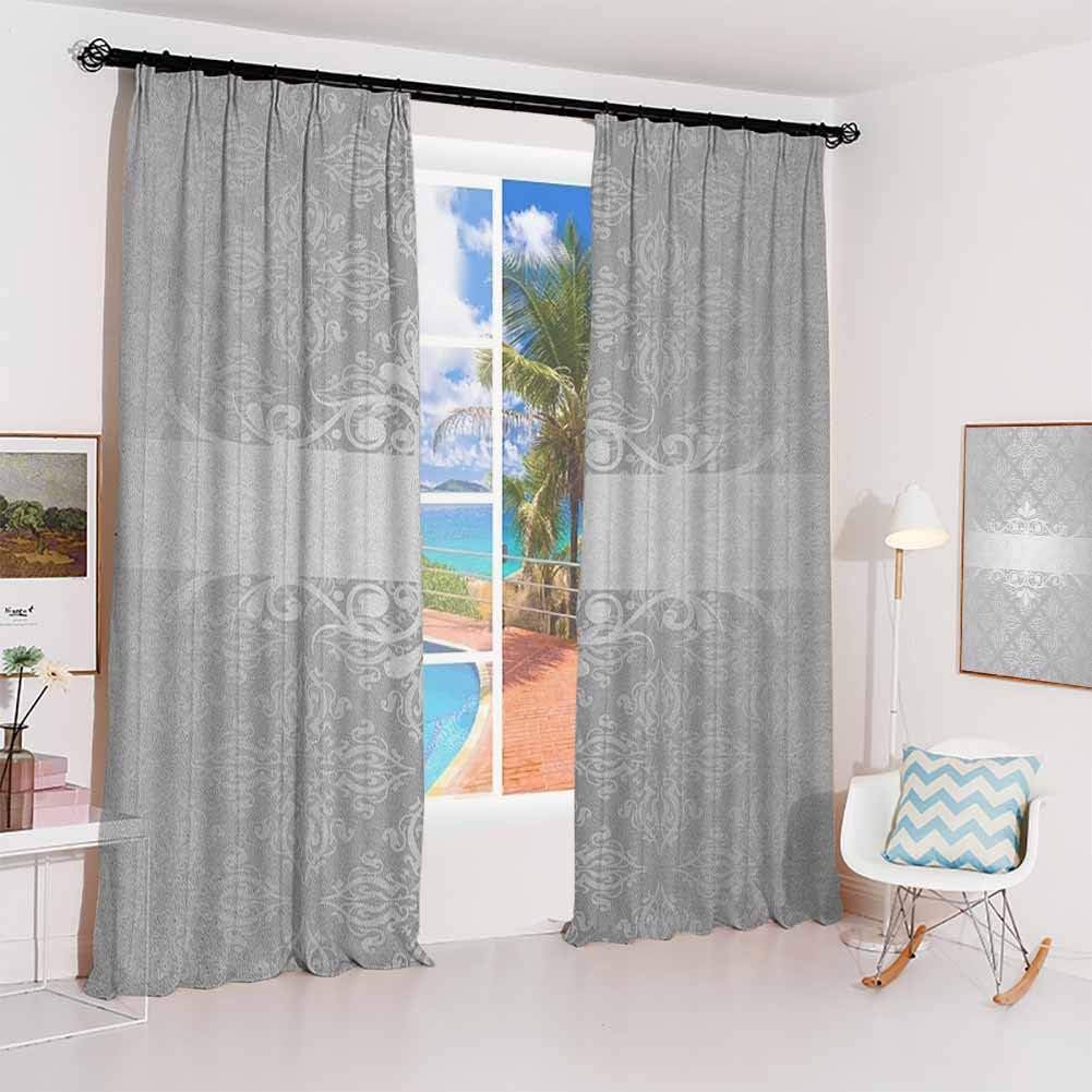 GUUVOR Grey Sunshade Sunscreen Curtain Classical Floral Motifs Renaissance Tile Pattern Antique Scroll Detail Old Fashioned Soundproof Shade W84 x L96 Inch Grey Silver