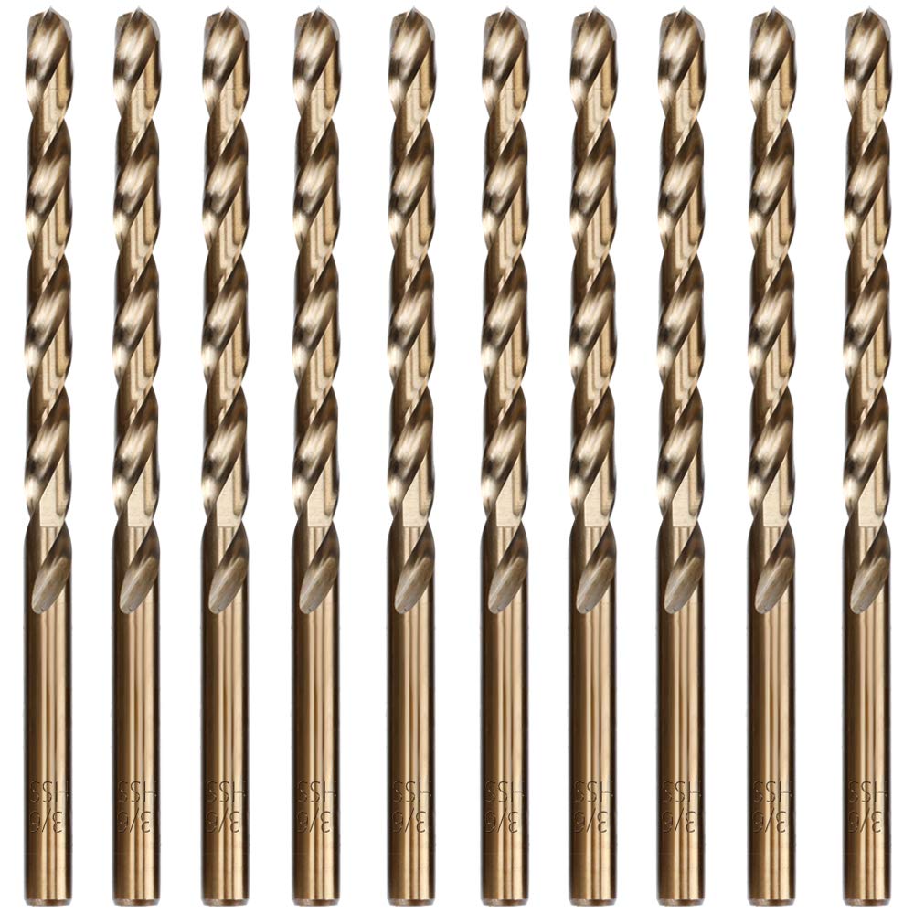 Hymnorq M35 Cobalt Steel Fractional 13/64 Inch Dia. x 3.62 Inch Long Twist Drill Bit Set of 10pcs, Jobber Length and Round Shank, 135 Degree Split Point Heat Resistant for Stainless Steel