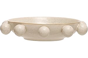 Bloomingville 9.75 Inches Stoneware Bowl with Orbs and Reactive Glaze, Cream