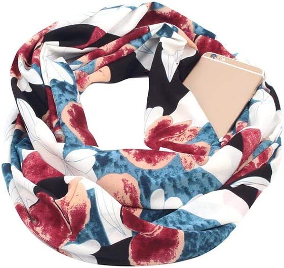Sunshinehomely Fashion Scarves Women, Girls, Ladies, Flower Print Scarf Zipper Pocket Lightweight Wrap