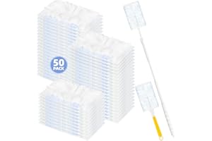 NICEMIYA 52 Count Disposable Duster Refills for Cleaning, 180° Dusters Refills Compatible with Swiffer Handles (Blue, 50 Count Dust Removal Brushes + 1 Standard Handle + 1 Extended Handle)