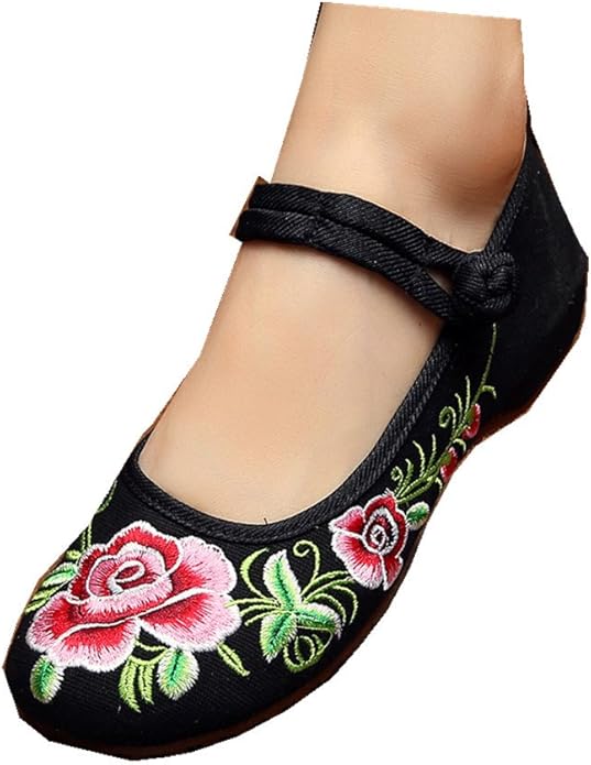 Tianrui Crown Chinese Embroidered Floral Shoes Women Mary Jane Flat Ballet Cotton Loafer Amazon