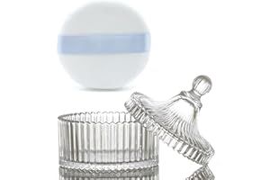 YILUSHENGHUA Ultra Soft Powder Puff and Container 3.3" High Density Velvet Dusting Washable Reusable Powder Puff,Body Powder Puff and Glass Jar Holder Loose Powder Box with Puff for Face Makeup(Clear)