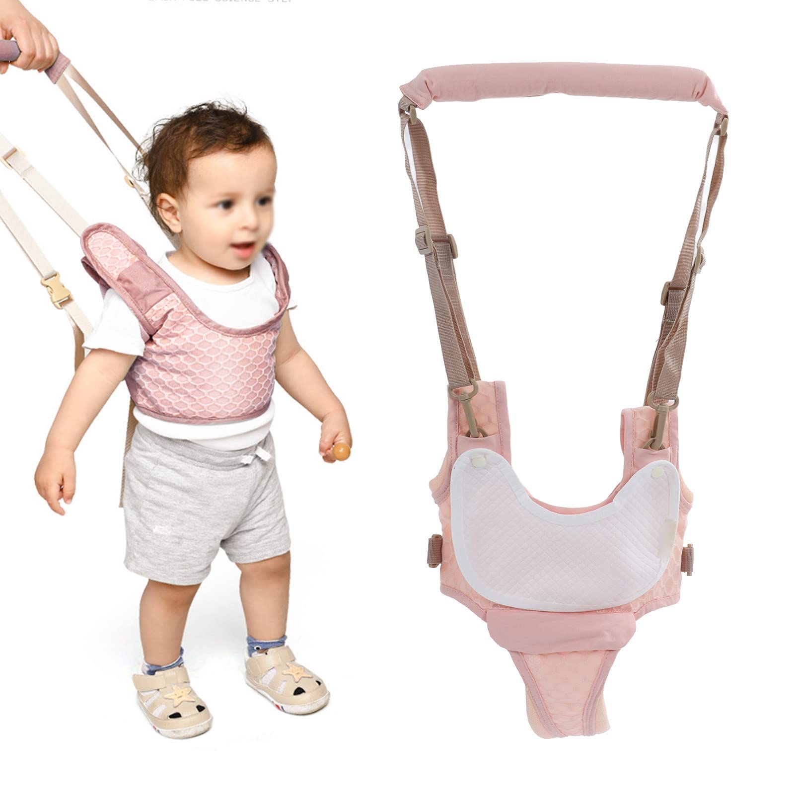 Baby Walking Harnesses,Handheld Baby Walk Assistant Belt for 8-24 Months Baby (Cherry Blossom Powder - Mesh Cloth)