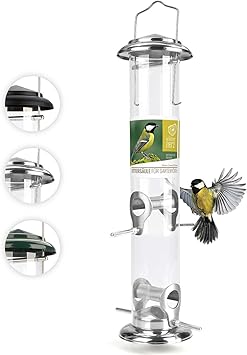 15 Bird Feeder Silver 5 Year Guarantee Stainless Steel Bird Feeding Station Bird Feeders Station Seed Feeder Hanging Feeder Amazon Co Uk Garden Outdoors