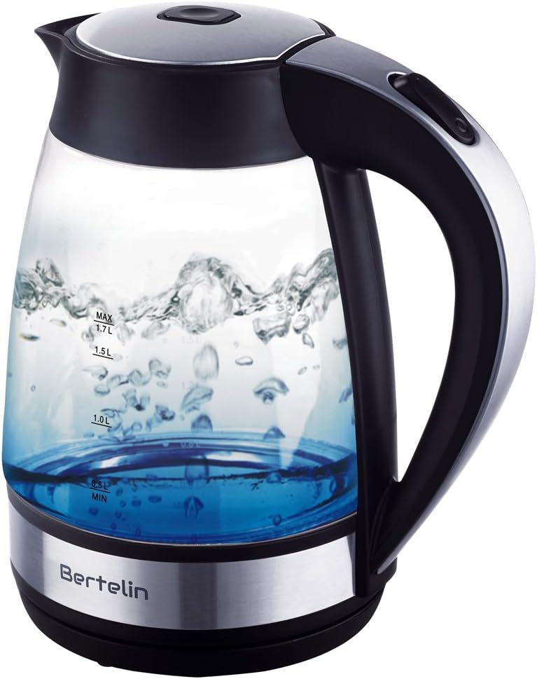 Bertelin Cordless Electric Glass Kettle 1.7L - Blue LED Illuminated - BL1503