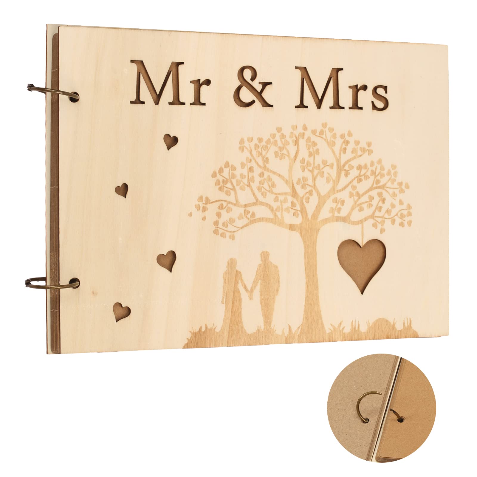 TAROME Wooden Wedding Guestbook Mr & Mrs Message Rustic Registry Guestbook Sign in Wedding Registry Guestbook for Wedding Reception Engagement Anniversary Birthday Keepsake Gift