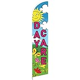 SmoothNovelty 2.5x12ft Daycare Swooper Feather Flag Now Enrolling Day Care Feather Flag for Schools, Child Care, Daycares, and Montessori Schools