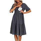 Smallshow Women's Maternity Nursing Dress Ruffle Short Sleeve Breastfeeding Clothes