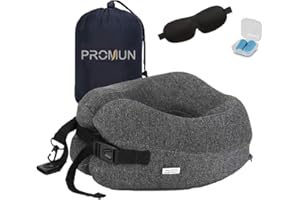 PROMUN Super Soft Head and Neck Support Travel Pillow, Premium Memory Foam U Shape Pillow with Small Bag, 360-Degree Protecti