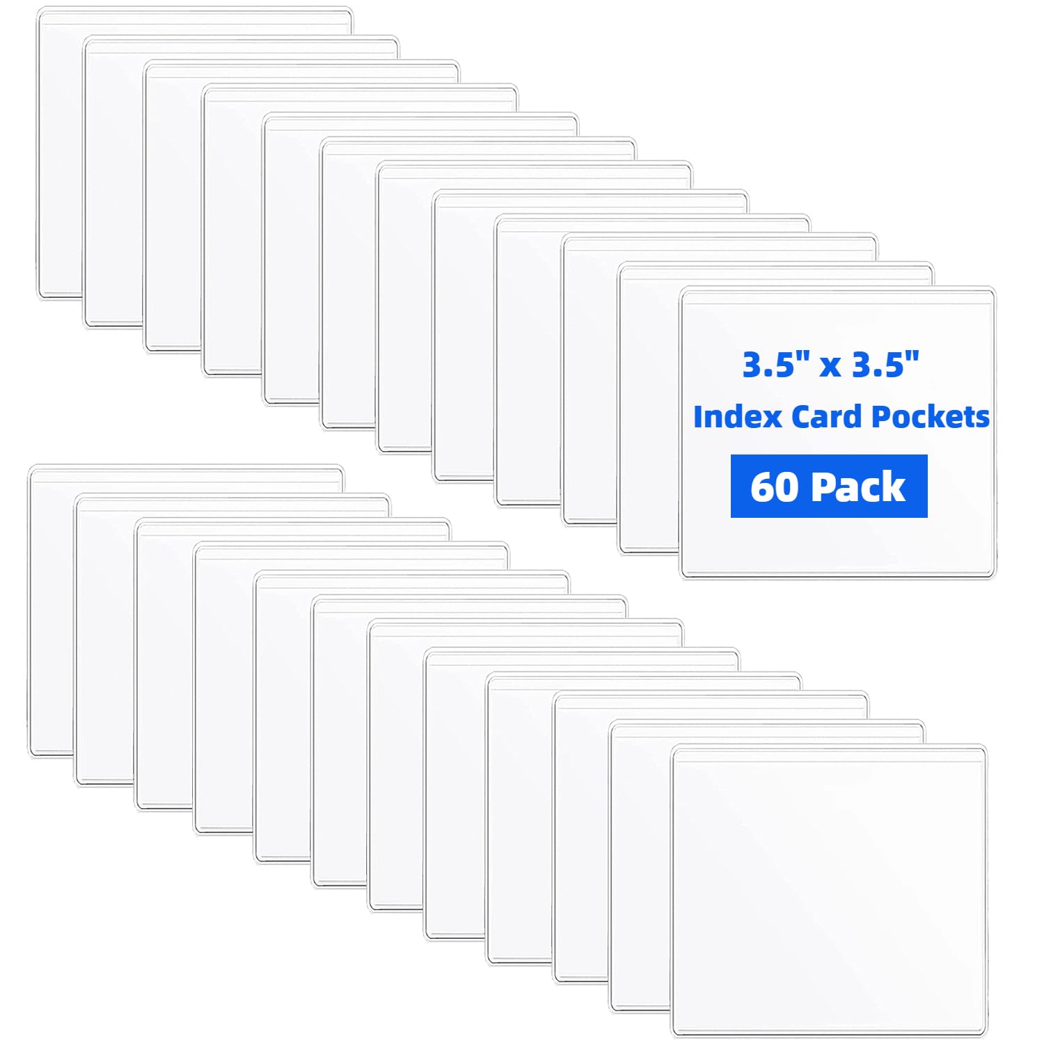 Photo 1 of 60 Pack Label Pockets, Clear Self-Adhesive Plastic Index Card Holders with Top Open,Square Label Sleeves for Organizing Storage Bins (60, 3.5 x 3.5 inches)