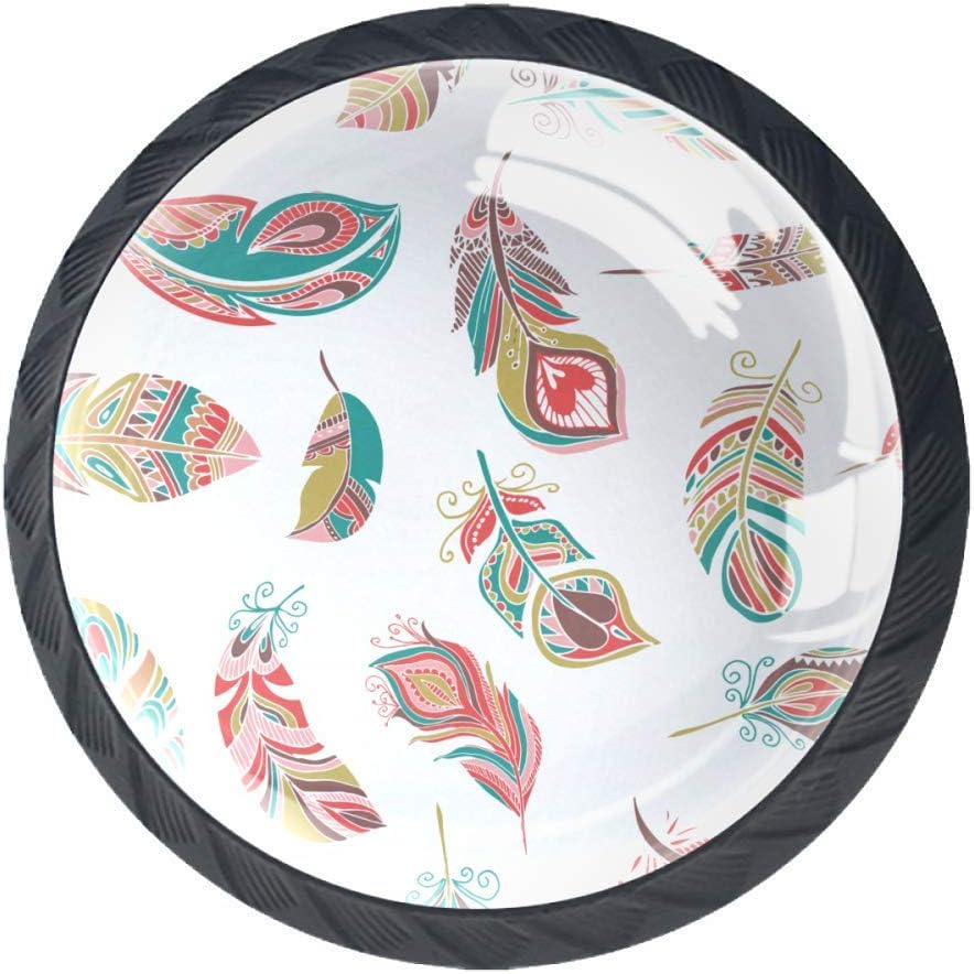 Bohemian Feathers Dresser Glass Drawer Knobs Pulls Cabinet Handle for Home Kitchen Wardrobe Cupboard