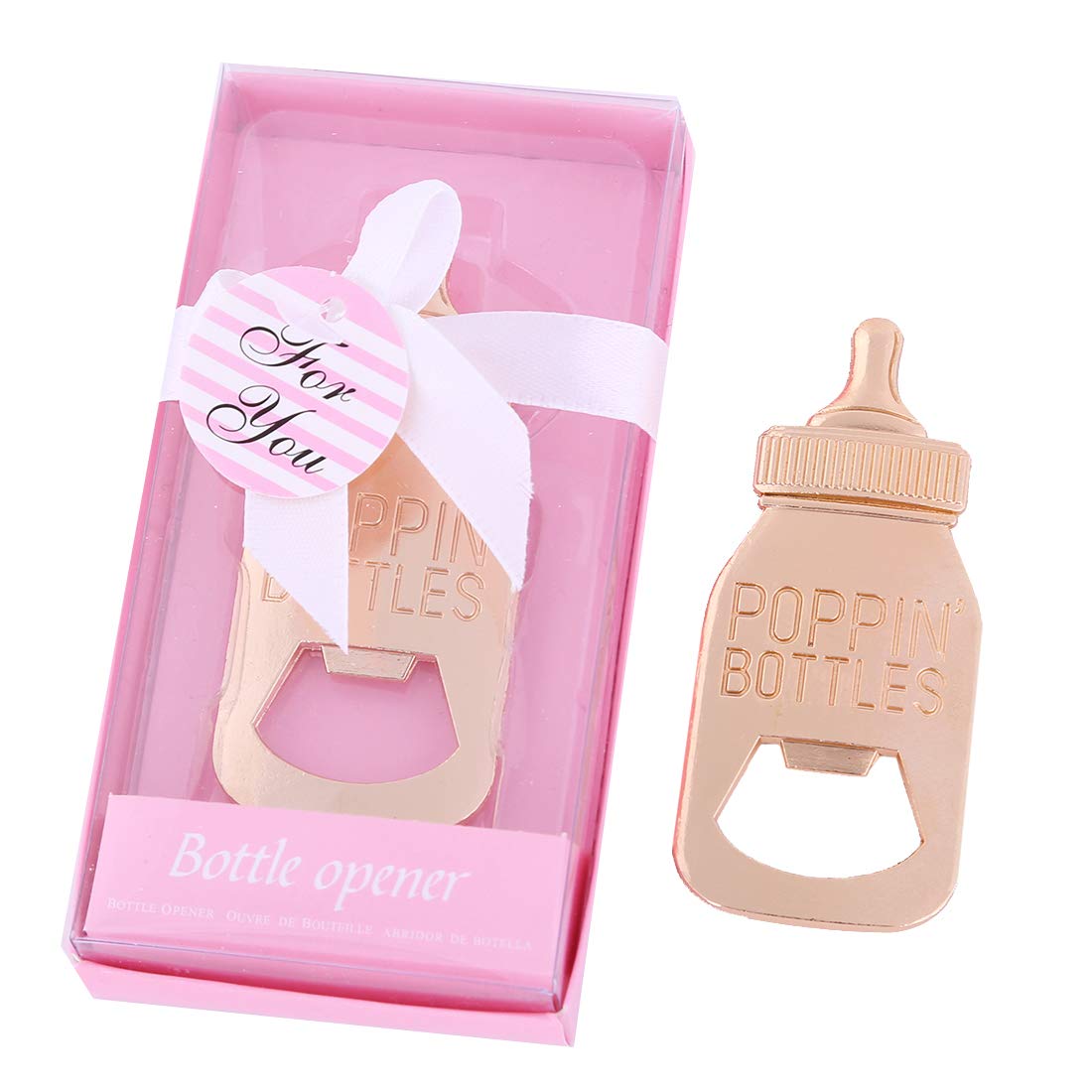 Yuokwer 12pcs Bottle Opener Baby Shower Favor for Guest, Gold Feeding Bottle Opener Wedding Favors Baby Shower Giveaways Gift to Guest, Party Favors Gift & Party Decorations Supplies (Pink, 12)
