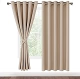 DWCN Beige Blackout Curtains 2 Panels 66x54 Tiebacks Thermal Insulated Eyelet