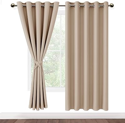 DWCN Beige Blackout Curtains 2 Panels 66x54 Tiebacks Thermal Insulated Eyelet