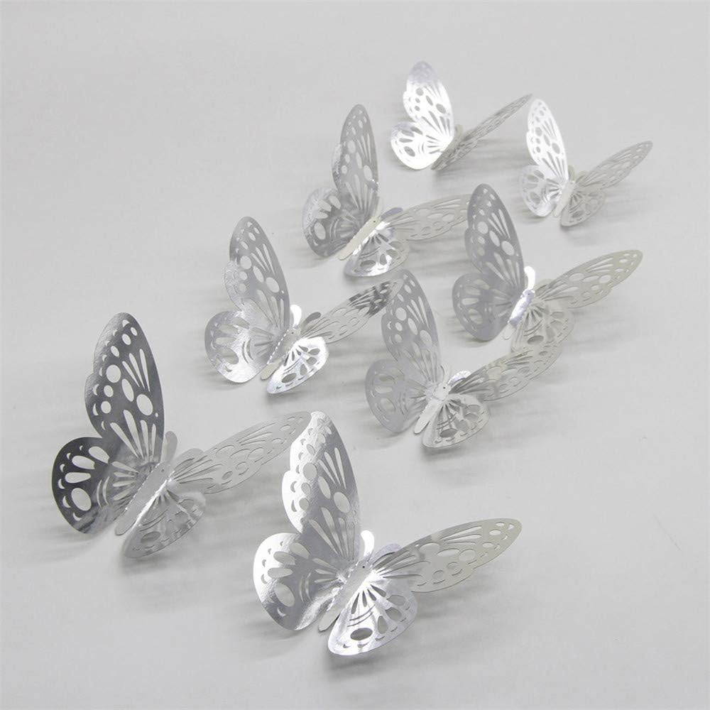 Gaddrt 12Pcs Art 3D DIY Wall Stickers Butterfly Silver Mirror Home Room Wall Decoration