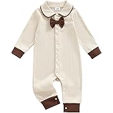 fhutpw Baby Boy Clothes Button Down One-Piece Romper Infant Gentleman Jumpsuit Fall Winter Outfits 3 6 12 Months Bodysuit