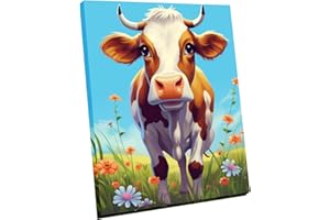 Maomaomi Wooden Framed Paint by Numbers DIY Acrylic Painting Kit for Kids & Adults Beginner – 16" Wx12 L Colorful Cute Cow Pattern