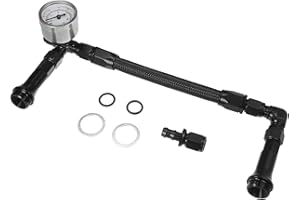 A ABSOPRO 4150 Braided Fuel Line with Pressure Gauge AN6 Dual Feed Carb Fuel Line for 4150 Based Carburetor Aluminum Black