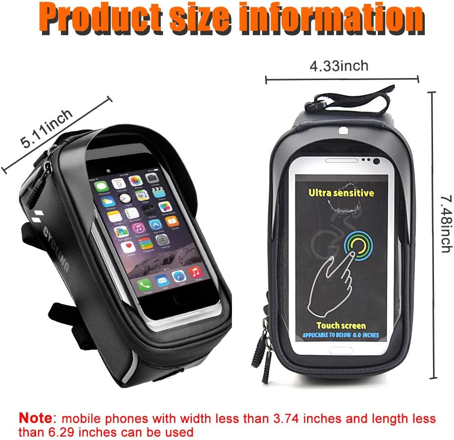 Bicycle Front Frame Bags, Waterproof Cycling Phone Mount Touch Screen Bike Phone Front Frame Bag with Sun Visor Large Capacity Compatible with iPhone 7plus 8plus X XS Max XR : Sports & Outdoors