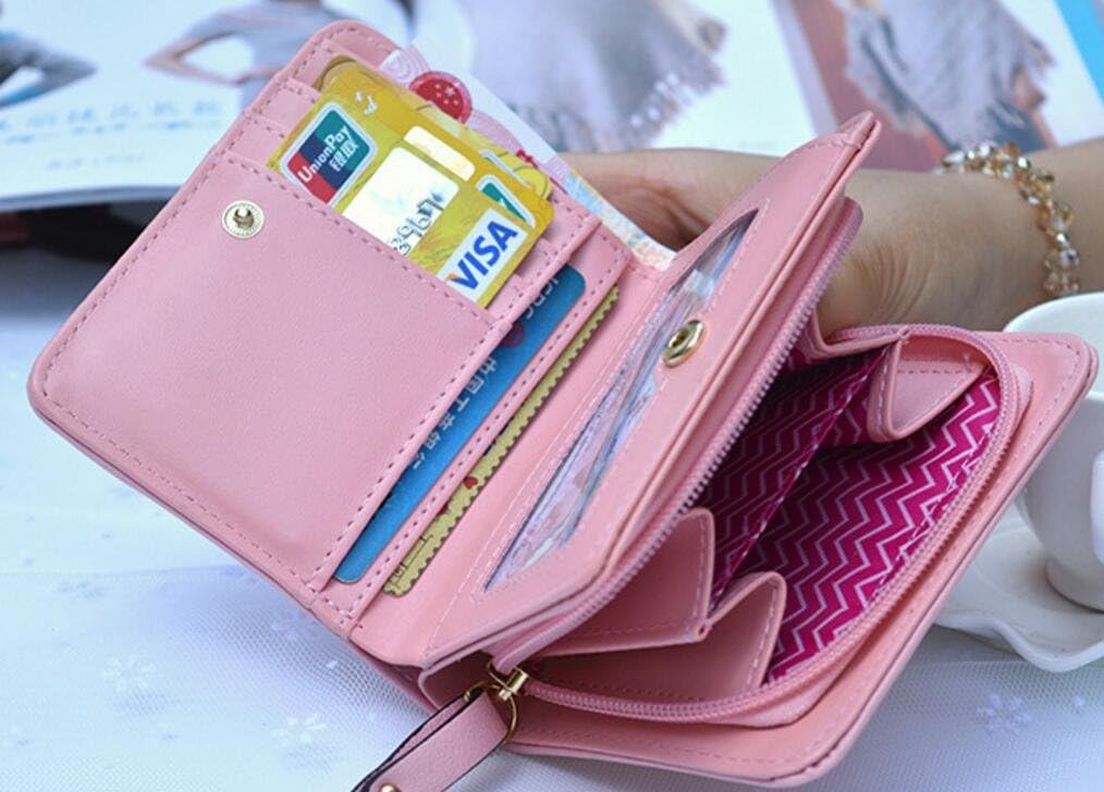 Diyafas Short Zipper Fashion Purse Women's Two Fold Leather Wallet Cartoon Cat Coin Case, Black - Image 5