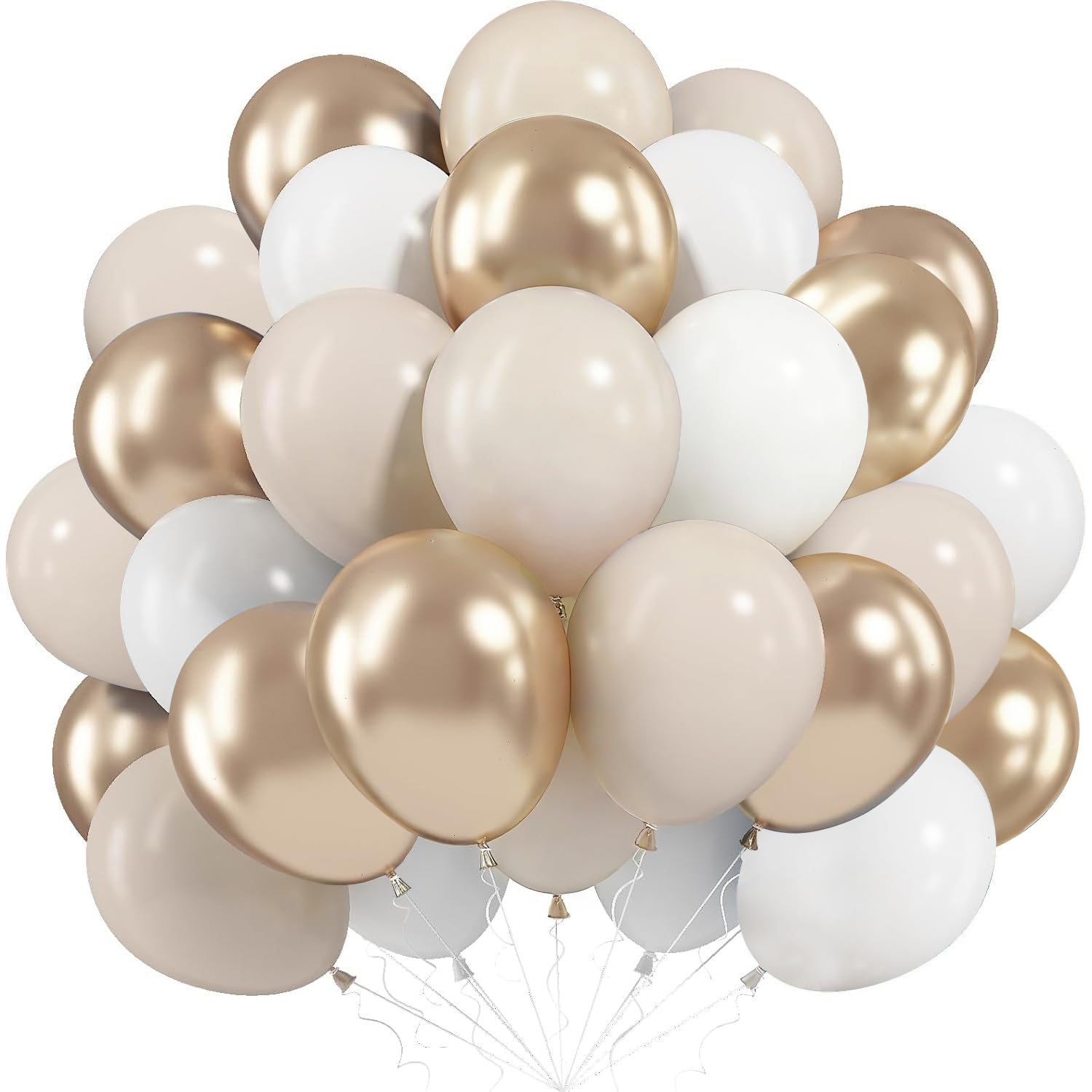 Champagne Gold Beige Balloons, 60Pcs Nude Cream Retro White Sand Balloons with 12 Inch Metallic Champagne Gold Confetti Latex Balloons for Birthday Wedding Baby Shower Bride Shower Party Decorations — image 1