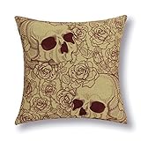 Euphoria CaliTime Cushion Cover Throw Pillow Shell Halloween Skull 18 X 18 Inches, Roses, Wine/Yellow