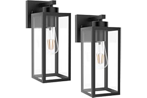 Tipace Outdoor Wall Lantern 2 Pack Black Exterior Wall Sconce with Clear Glass Shade Wall Mount Lights for Entryway,Porch,Doo