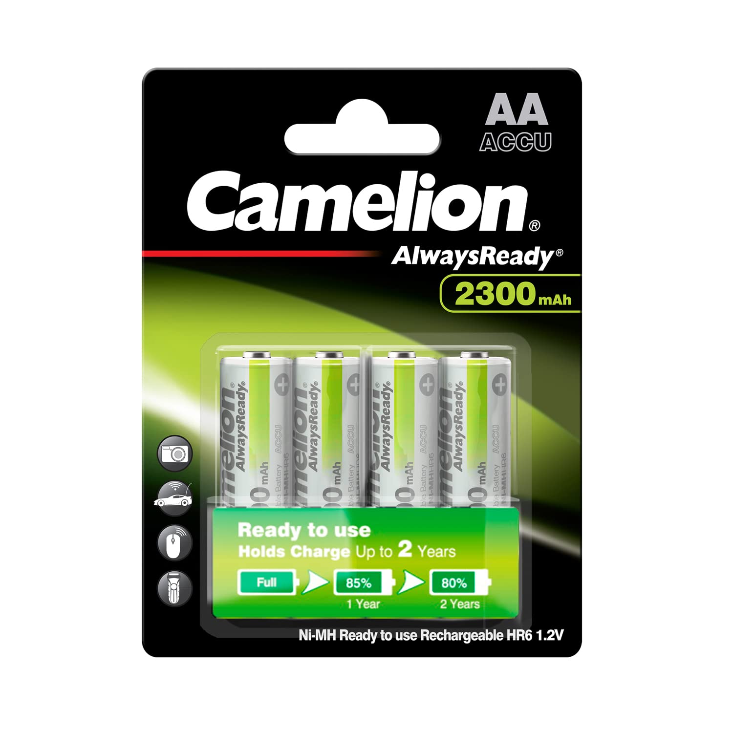 Camelion HR6 2300 mAh AA Always Ready Premium Nickel Metal Hydride Rechargeable Battery (Pack of 4)