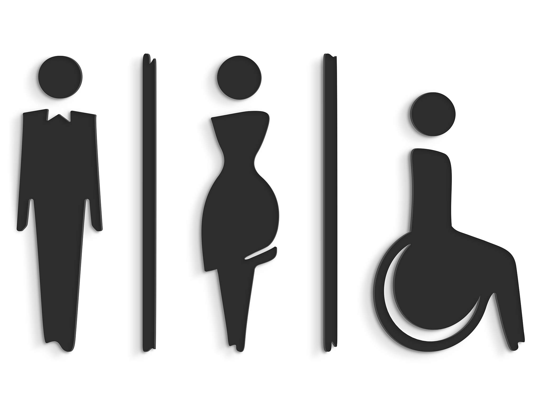 3DP SIGNS | WC [SA112] Black | EMBOSSED modern door signs. Adhesive Figures plates Man, Woman, Disabled - Bathroom Restroom Toilet