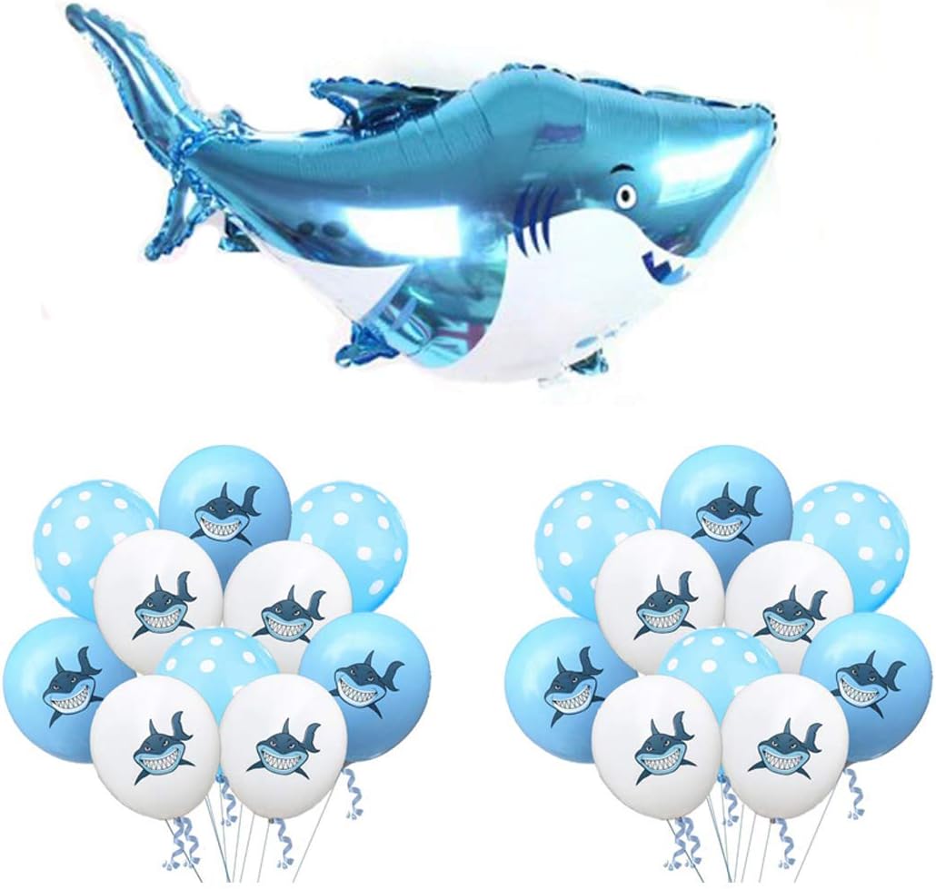 YEZIDE Shark Ocean Theme Party Decoration Big Shark Foil Balloon , Dot Latex Balloons for Baby Shower Kids Birthday Party Supplies Favors 21Pcs