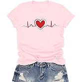 LuxLass Valentines Shirts for Women Valentines Day T-Shirt Heartbeat Pattern Tee Tops