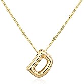 HUYFGDYSA Balloon Letter Necklace Gold for Women, 18k Gold Plated Chain Pendant Charm Necklace, Initial Name Choker Jewelry Dainty Gold Puffy Necklace for Women