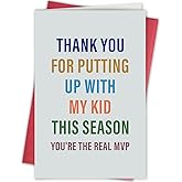 Bablira Funny Coach Thank You Card, MVP Coach Appreciation Gift, Sarcastic Appreciation Card for Sports Coaches Teachers, Thank You for Up With My Kids This Season
