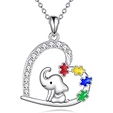 CRMAD Autism Awareness Necklace Sterling Silver Elephant Necklace Autism Puzzle Piece Jewelry Gift for Women