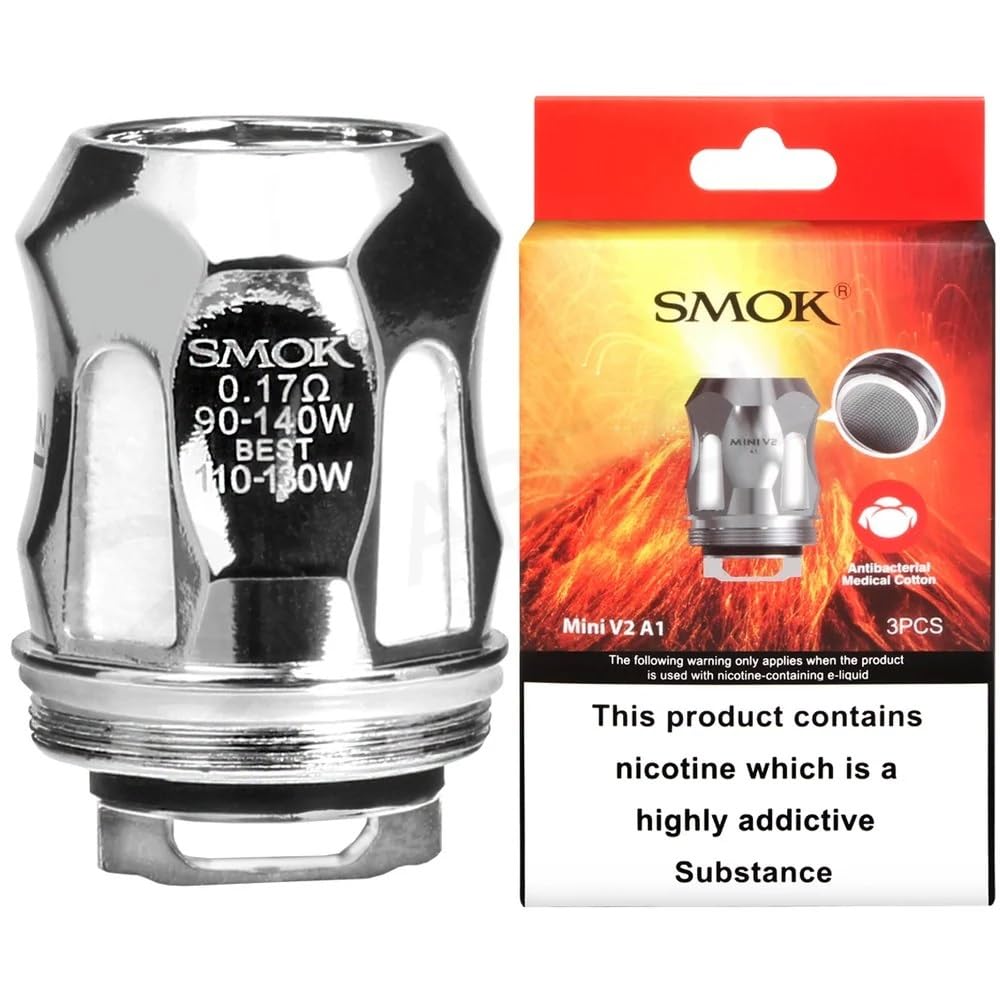 SMOK TFV8 Baby Replacement Coils V2 A1 0.17 Ohm Stainless Steel [Pack of 3] - Works With R Kiss, Species Kit, TFV8 Baby V2 Tank, SMOK Vaping Coils, Pack of 3, No Nicotine